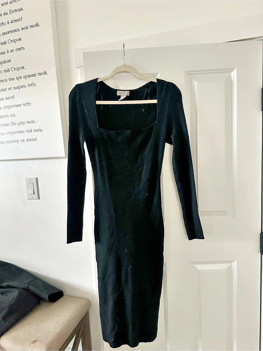 H&M Black Long Sleeve Midi Dress